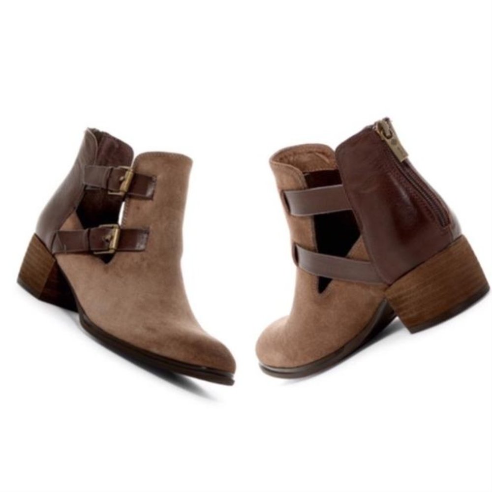Havana Brown Darnell Suede Cut Out Dual Buckle Boots/Booties